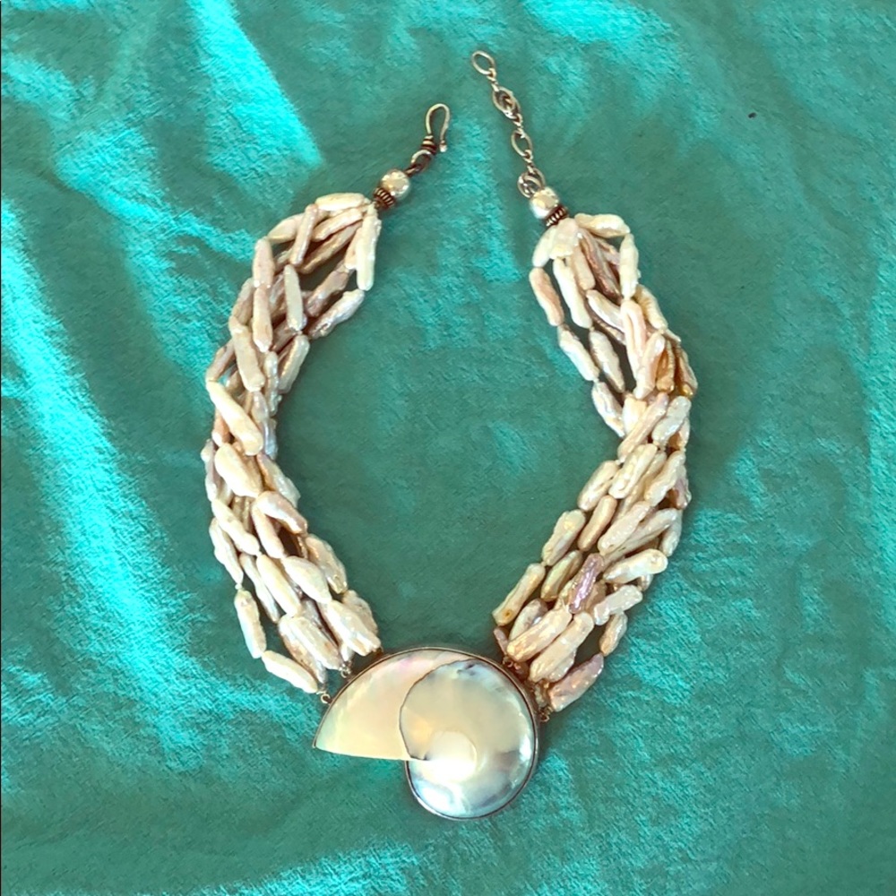 White Keshi pearl and silver necklace